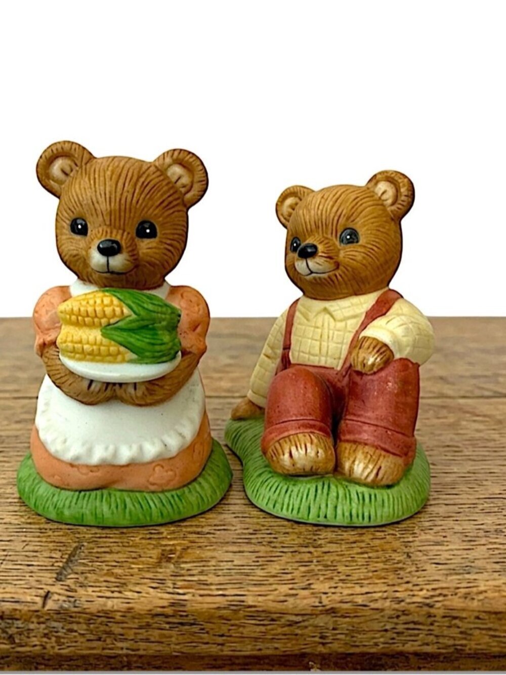 Homco Bear Picnic Set 1462 Vintage Hand Painted Porcelain Collectible 2 Piece